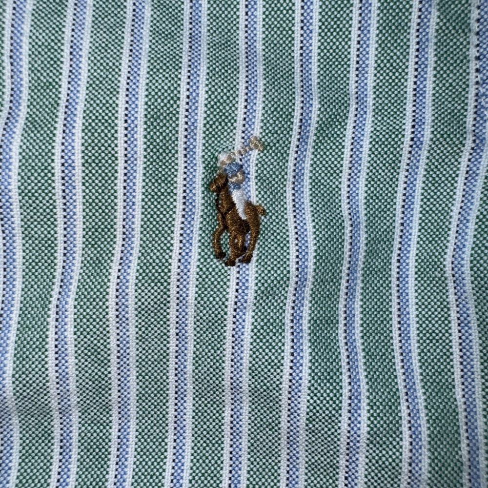 Ralph Lauren Boys Button Down Shirt 18Mths Long Sleeve Green Blue Stripe Brown - Picture 3 of 5